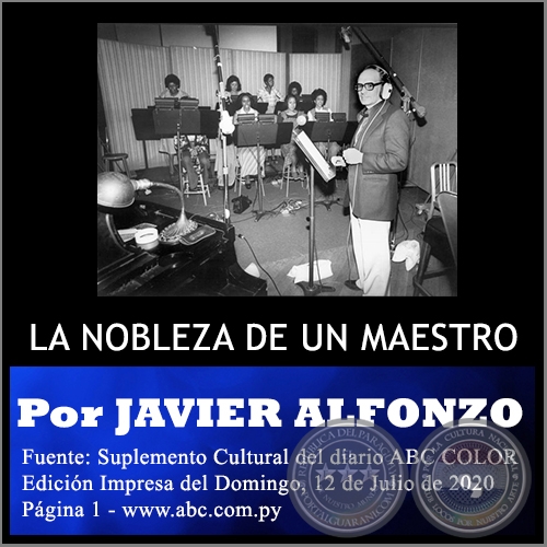 LA NOBLEZA DE UN MAESTRO - Por JAVIER ALFONZO - Domingo, 12 de Julio de 2020